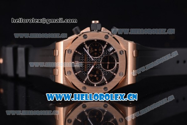 Audemars Piguet Royal Oak Offshore Chronograph Miyota OS20 Quartz Rose Gold Case with Black Dial Stick Markers and Black Rubber Strap (EF) - Click Image to Close